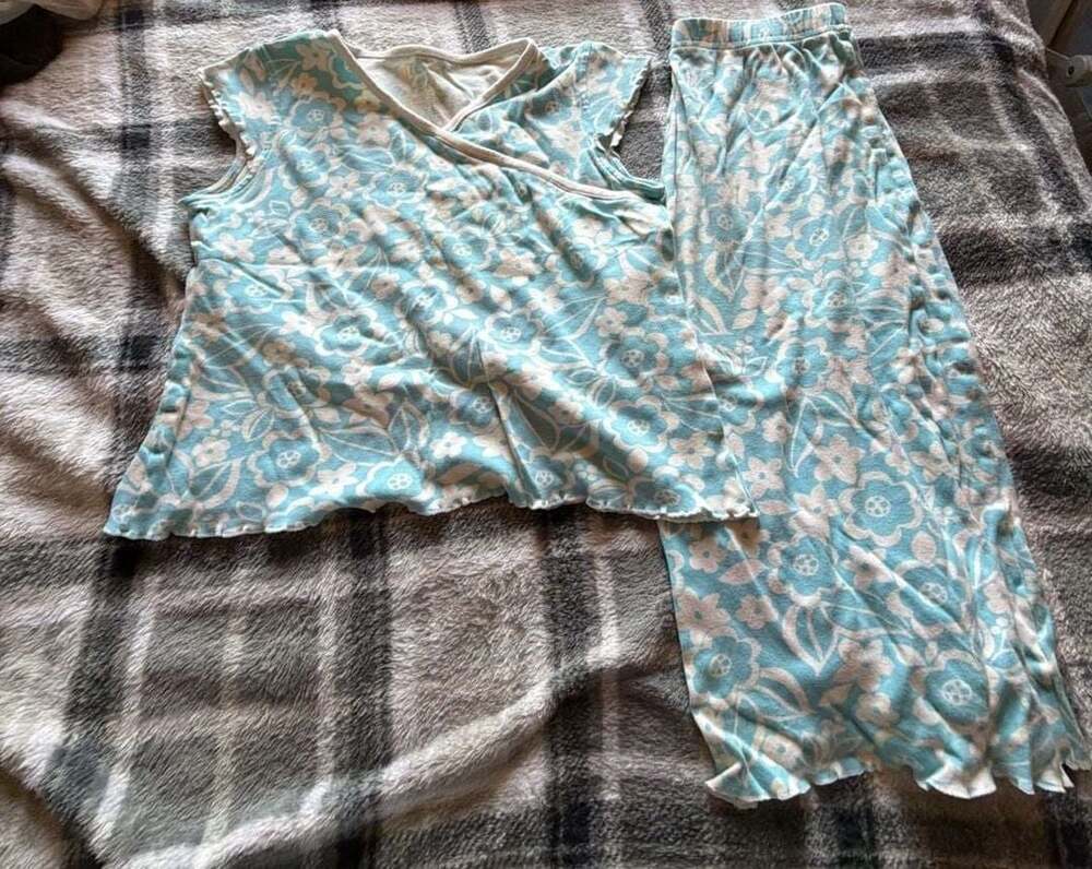 L.L.Bean Girls Floral Print Lounge Set Ruffle Hem Size 10